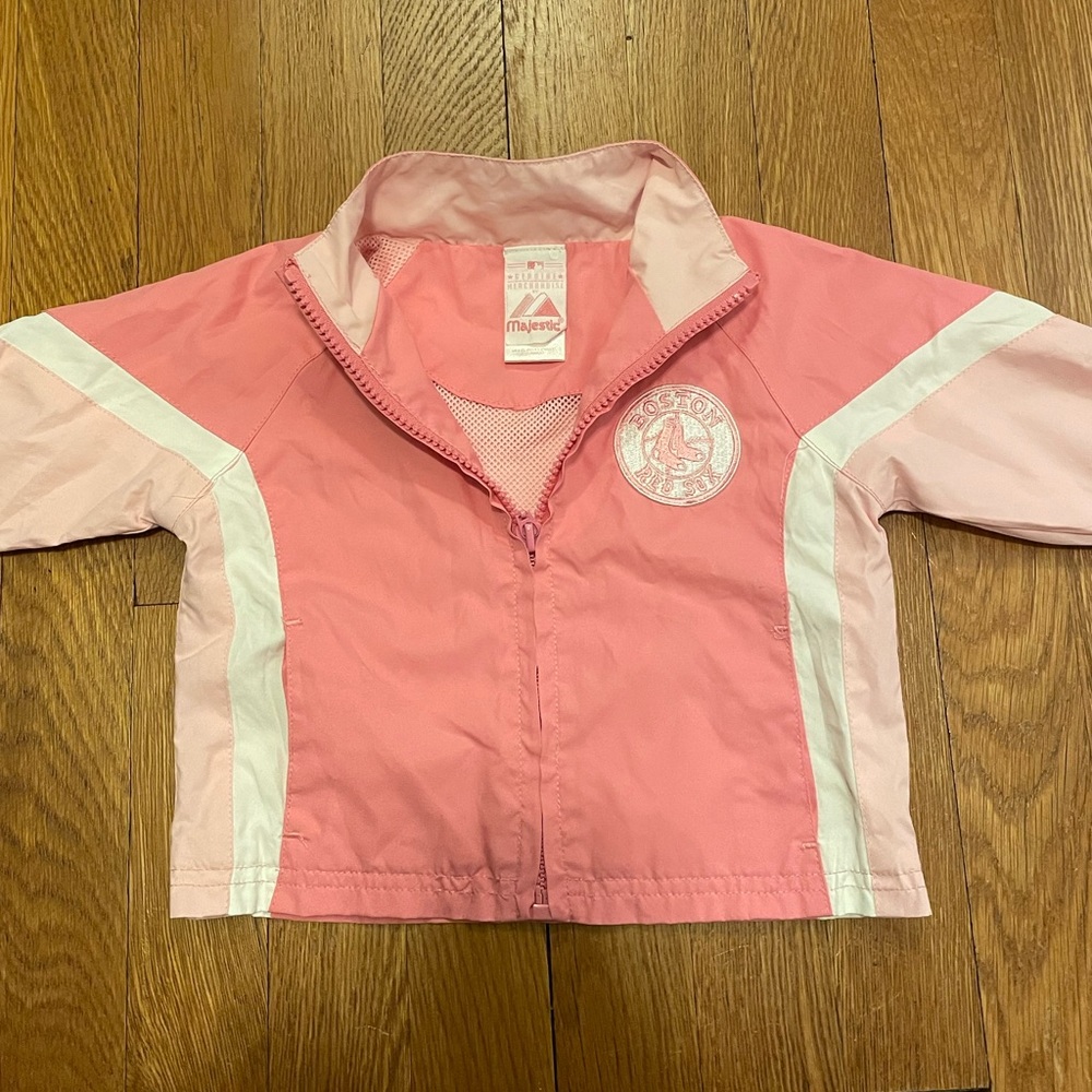 MLB Official Boston Red Sox Majestic Brand Pink Zip Up Windbreaker, Size 3/6M